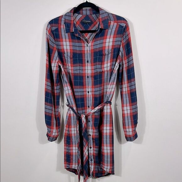Banana Republic Patriotic 4th of July Longsleeve Plaid Shirt Dress Women Size 8 - Picture 1 of 7